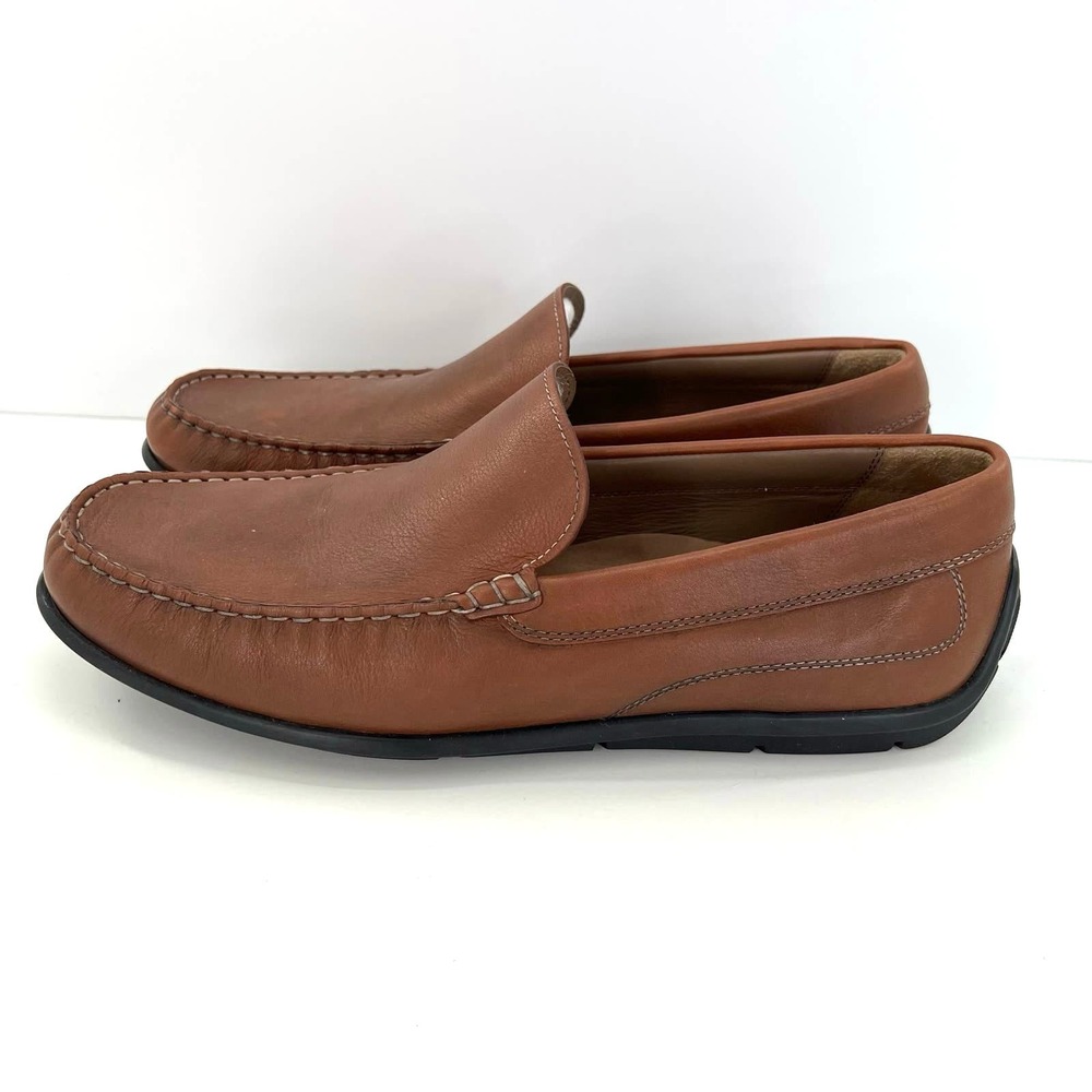 Ecco Loafers Latex Sole Brown Leather Slip On Moc Toe Comfort Mens